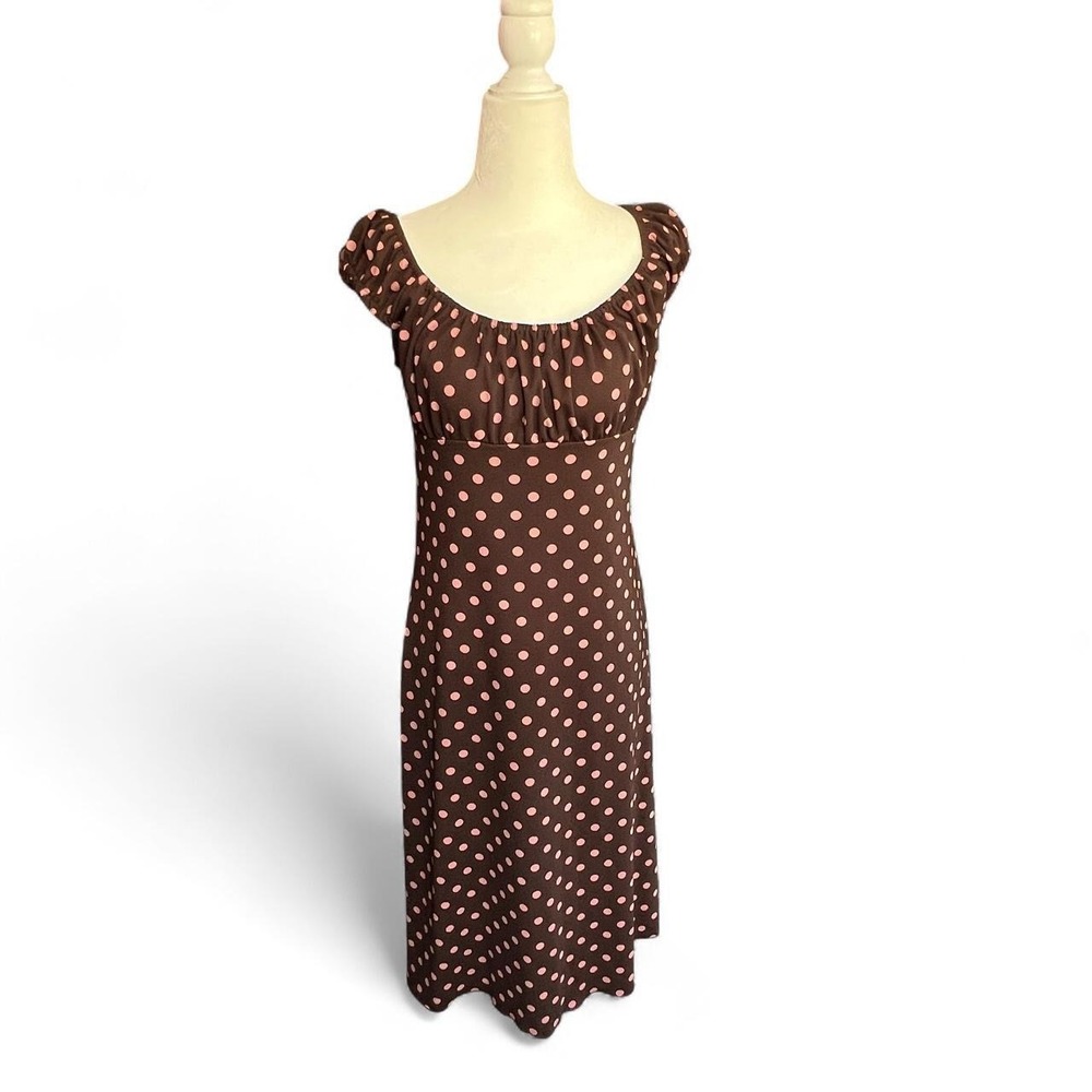 La Belle Brown and Pink Polka Dot Midi Dress Womens Medium